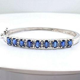 Sapphire and Diamond Bangle Bracelet 6.70 TCW 14K White Gold