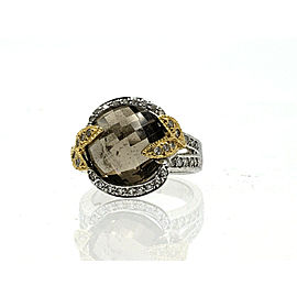 Fine Estate 14k White Yellow Gold Diamonds Smokey Topaz Ladies Ring Size 7