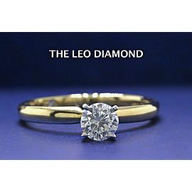 Leo Round Diamond Solitaire Engagement Ring 0.45 ct I SI2 14k Yellow Gold Papers