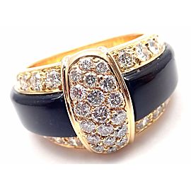 Authentic! VAN CLEEF & ARPELS 18k Yellow Gold Diamond Black Onyx Band Ring