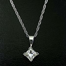 Princess Diamond Solitaire Pendant Necklace 0.56 cts H VS1 14Kt White Gold Chain