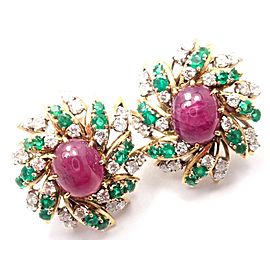 David Webb 18k Yellow Gold Platinum 3ct Diamond Emerald Ruby Earrings