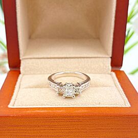 Three Stone Princess Cut Diamond Engagement Ring 0.85 tcw 14 kt White Gold