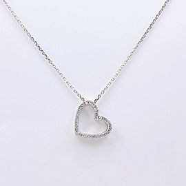 Open Heart Diamond Pendant 22'' Necklace 14K White Gold