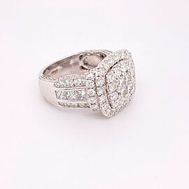 Diamond Halo Cluster 3.50 Carats Cocktail Ring14K White Gold