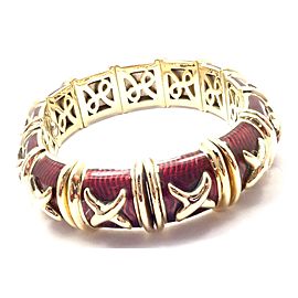 Hidalgo 18k Yellow Gold Red Enamel X Flexible Cuff Bangle Bracelet