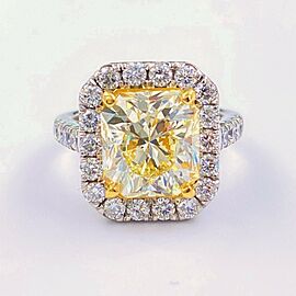 6.03 TCW Radiant Diamond Halo Platinum Engagement Ring GIA