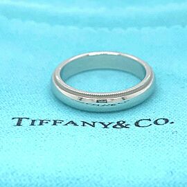 Tiffany & Co Classic Milgrain Wedding Band Ring 4 MM Platinum