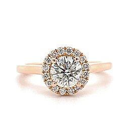 Round Brilliant Diamond 1.07 tcw Halo Design Engagement Ring 14kt Rose Gold GIA