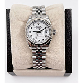 Rolex Ladies Datejust 179174 White Roman Dial Stainless Steel Box Papers 2011