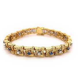 1.50 tcw Diamond & Blue Sapphire 18kt Yellow Gold Square Link Bracelet