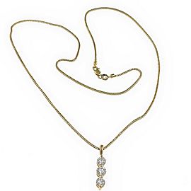 Round Diamond 3 Stone Past Present Future Necklace 1.40 tcw 14 kt Yellow Gold