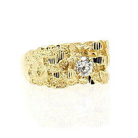 14k Yellow gold Nugget .40ct Round Diamond Ring Size 9