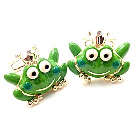 Authentic! Aaron Basha 18k Yellow Gold Diamond Enamel Frog Prince Cufflinks