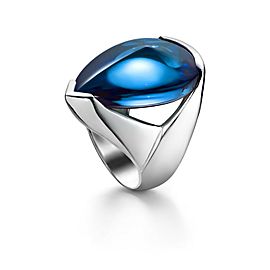 BACCARAT PSYDELIC MEDIUM BLUE SCARABEE .925 STERLING SILVER RING NEW FRANCE SZ51