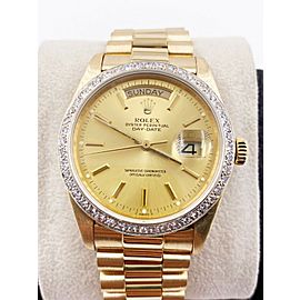 Rolex President Day Date 18038 Champagne Dial Diamond Bezel 18K Yellow Gold