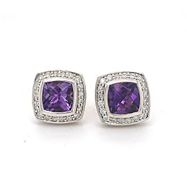 Petite Albion Earrings with Amethyst and Diamonds 7 MM Sterling Silver