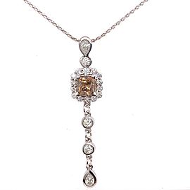 Custom Designed Cognac Fancy Dark Orangey Brown Cushion Diamond Pendant Necklace