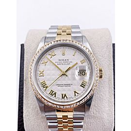 Rolex Datejust 16233 White Pyramid Dial Diamond Bezel 18K Gold Stainless Steel