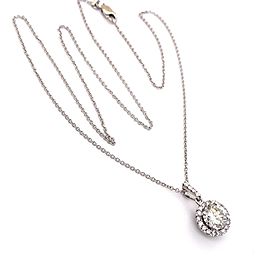 Round Diamond 1.39 tcw Halo Design Pendant Necklace 18' Inch Length White Gold