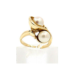 Fine Estate 14K Yellow Gold 2 Pearl 7mm Ladies Ring 7.1 grams Size 4.75