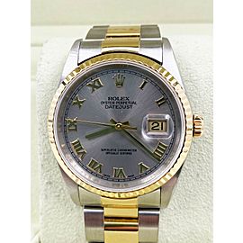 Rolex Datejust Silver Roman Dial 18K Yellow Gold Stainless Steel