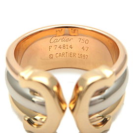 Auth Cartier 2C Ring LM Three Color K18 YG/WG/PG #47 US4-4.5 EU47.5 Used F/S