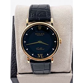 Rolex Cellini Black Dial 18K Yellow Gold 32mm