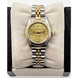 Rolex Ladies Oyster Perpetual Diamond Dial 18K Yellow Gold Steel