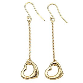 Authentic Tiffany&Co. Open Heart Drop Earrings K18YG 750YG Yellow Gold Used F/S