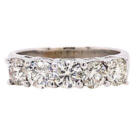 5 Round Diamond Shared Prong Wedding Band Ring 1.25 tcw 14kt White Gold SZ 6.5