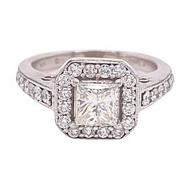 Princess Cut Diamond Halo Engagement Ring 1.45 tcw 14kt White Gold