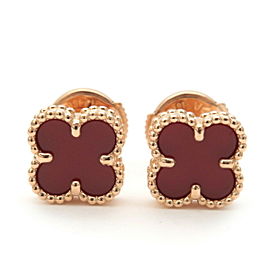 Auth Van Cleef & Arpels Sweet Alhambra Earrings Carnelian Rose Gold Used F/S