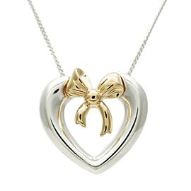 Authentic Tiffany&Co. Heart Ribbon Necklace Silver 925 K18 Yellow Gold Used F/S