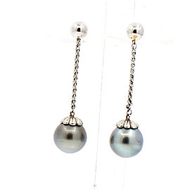 14K WHITE GOLD TAHITIAN PEARL 13MM DANGLING EARRINGS