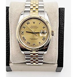 Rolex Datejust Champagne Roman Dial 18K Yellow Gold Steel