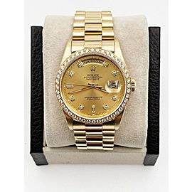 Rolex President Day Date 18K Gold Diamond Dial Bezel CROWN COLLECTION