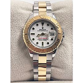 Rolex Ladies Yacht Master White Dial 18K Yellow Gold Steel