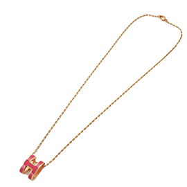 Authentic Hermes Pop Ash H Logo Necklace Rose Gold Pink Metal Used F/S