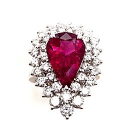 6.94 tcw Pear Shape Rubellite Double Halo Diamond Cocktail Ring