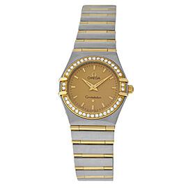 Omega Constellation Diamonds Full Bar 18k Gold Steel Ladies Quartz