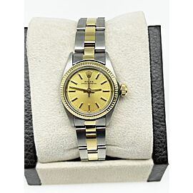 Rolex Ladies Oyster Perpetual Champagne Dial 18K Yellow Gold Steel