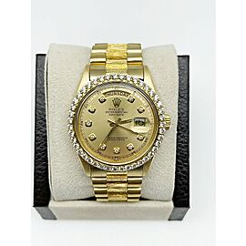 Rolex President Day Date President Diamond Dial Bezel 18K Gold Bark Finish