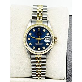 Rolex Ladies Datejust 69190 Blue Diamond Dial 18K Yellow Gold Steel