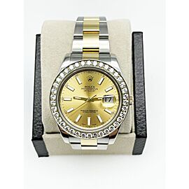 Rolex Datejust 41 Champagne Dial 3ctw Diamond Bezel Gold Steel