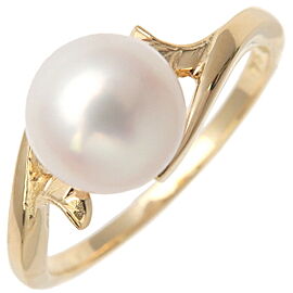 Authentic MIKIMOTO Pearl Ring K18 750 Yellow Gold US6-6.5 HK13.5 EU52.5 Used F/S