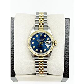 Rolex Ladies Datejust Blue Diamond Dial 18K Gold Steel