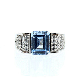 14K WHITE GOLD BLUE TOPAZ CZ'S LADIES RING SIZE 8