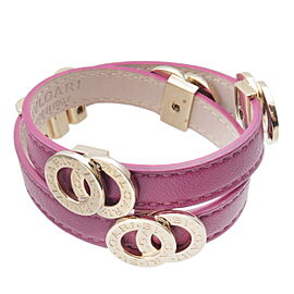 Auth BVLGARI Bvlgari Bvlgari Leather Double Coiled Wrap Bracelet Purple Used F/S