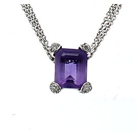 Fine Estate 14k White Gold 3 Chains Amethyst Diamond Pendant 17" Necklace